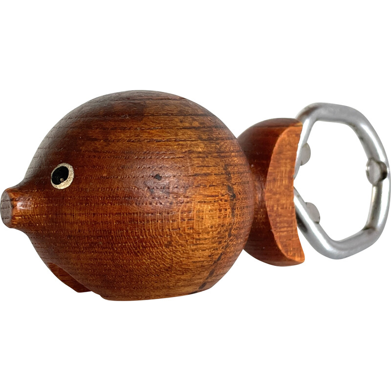 Vintage fish-shaped corkscrew in teak, Denmark