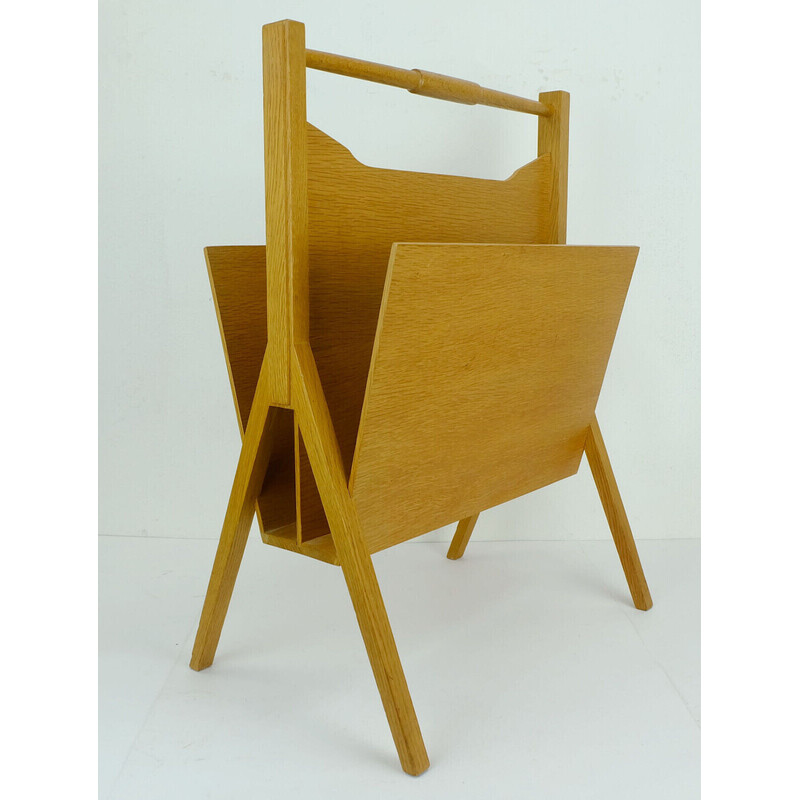 Vintage oakwood magazine rack, 1960s