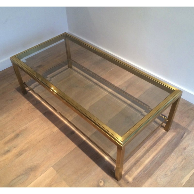Vintage brass and glass coffee table with double top, 1970
