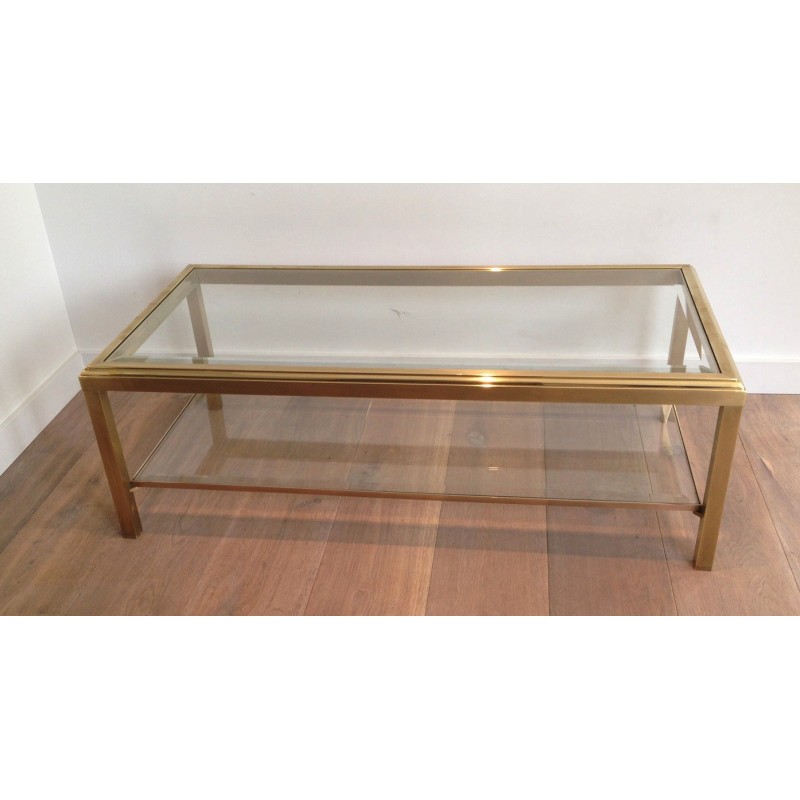 Mesa de centro vintage de latón y cristal, 1970