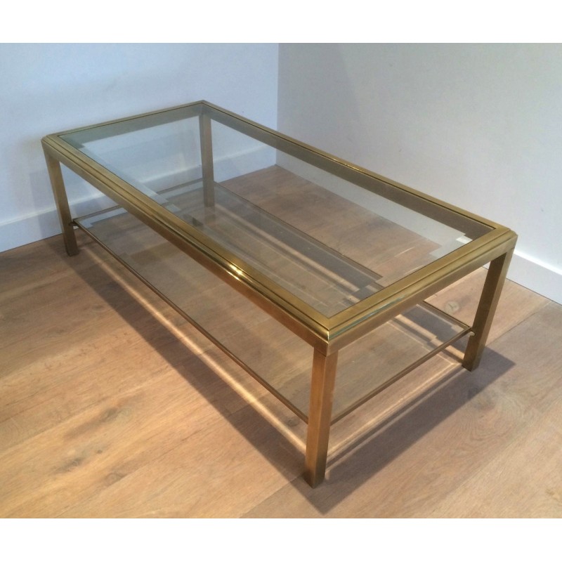 Vintage brass and glass coffee table with double top, 1970