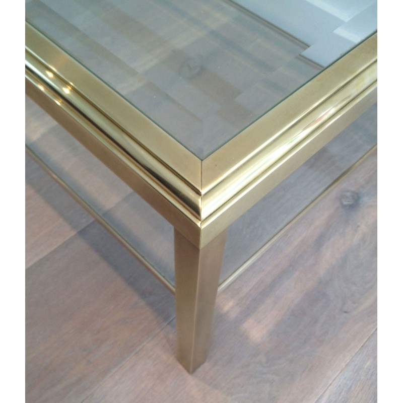 Vintage brass and glass coffee table with double top, 1970