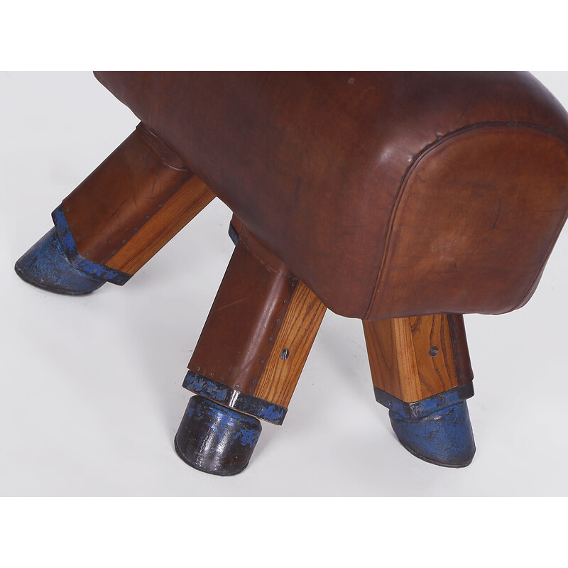 Vintage Czech leather gym stool pommel horse, 1930s