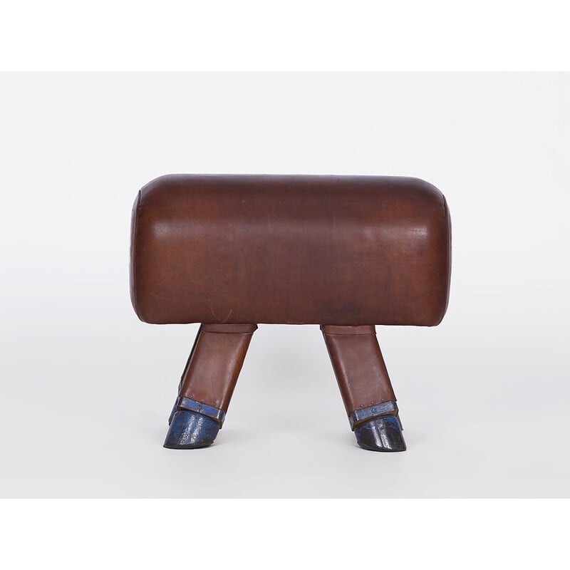 Vintage Czech leather gym stool pommel horse, 1930s