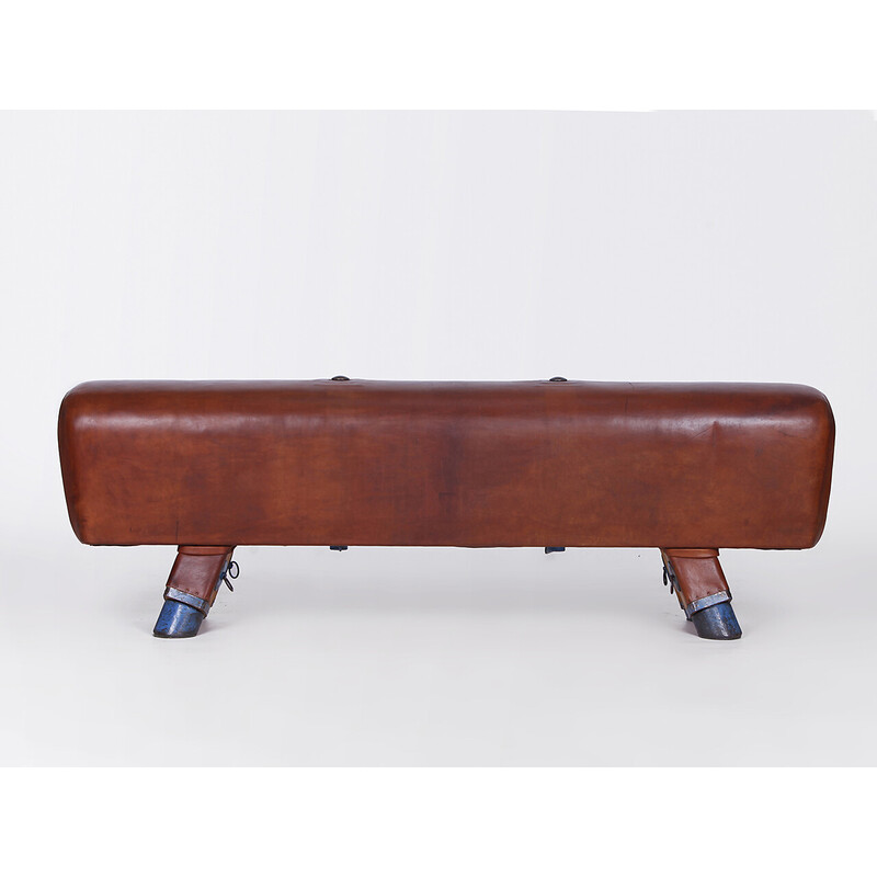 Vintage gymnastic leather pommel horse bench, Czechoslovakia 1930s