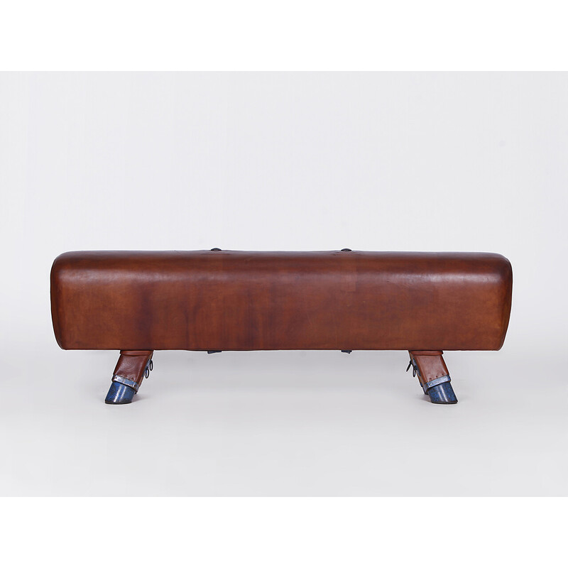 Vintage gymnastic leather pommel horse bench, Czechoslovakia 1930s