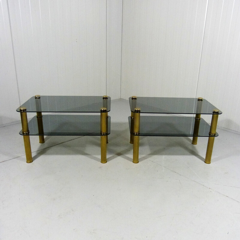 Pair of vintage brass and glass side tables, 1960-1970s