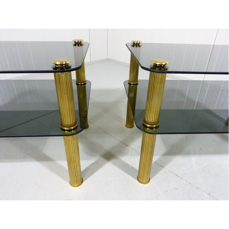 Pair of vintage brass and glass side tables, 1960-1970s