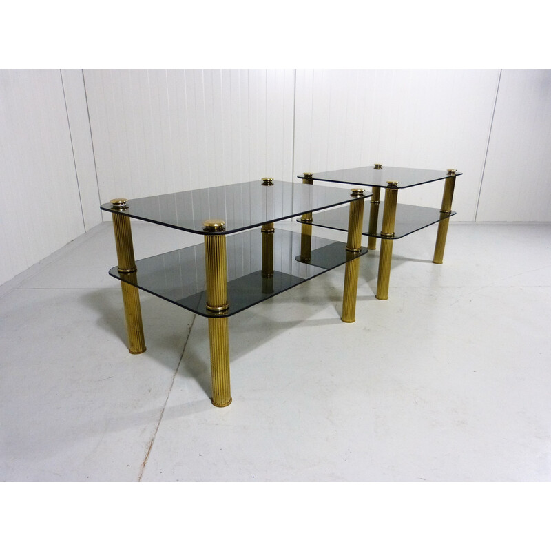 Pair of vintage brass and glass side tables, 1960-1970s