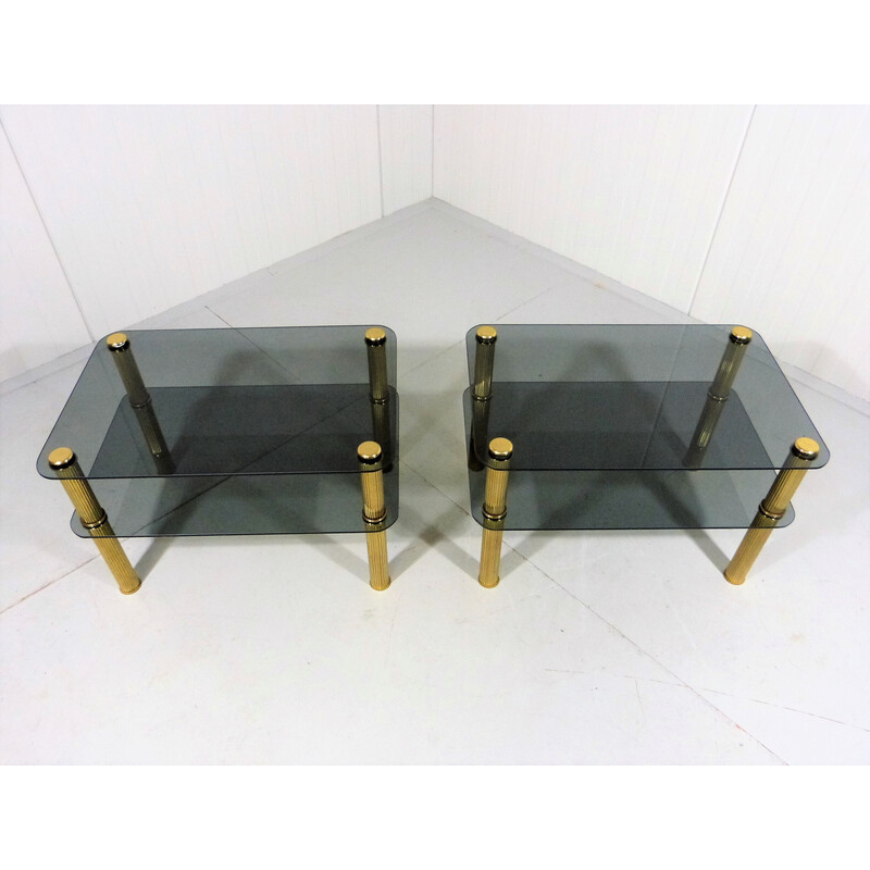 Pair of vintage brass and glass side tables, 1960-1970s