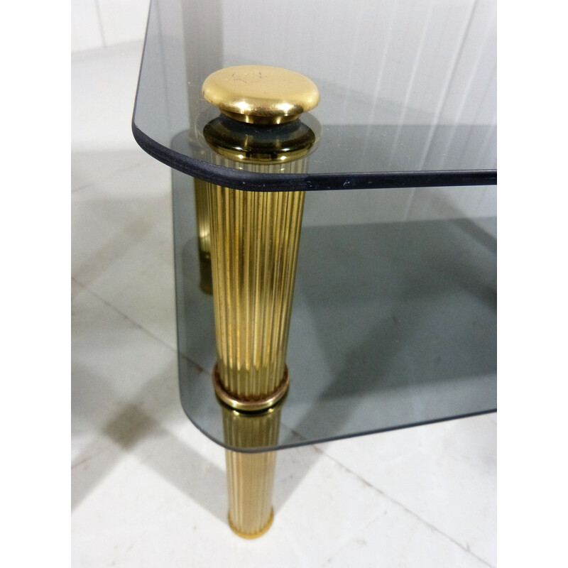 Pair of vintage brass and glass side tables, 1960-1970s