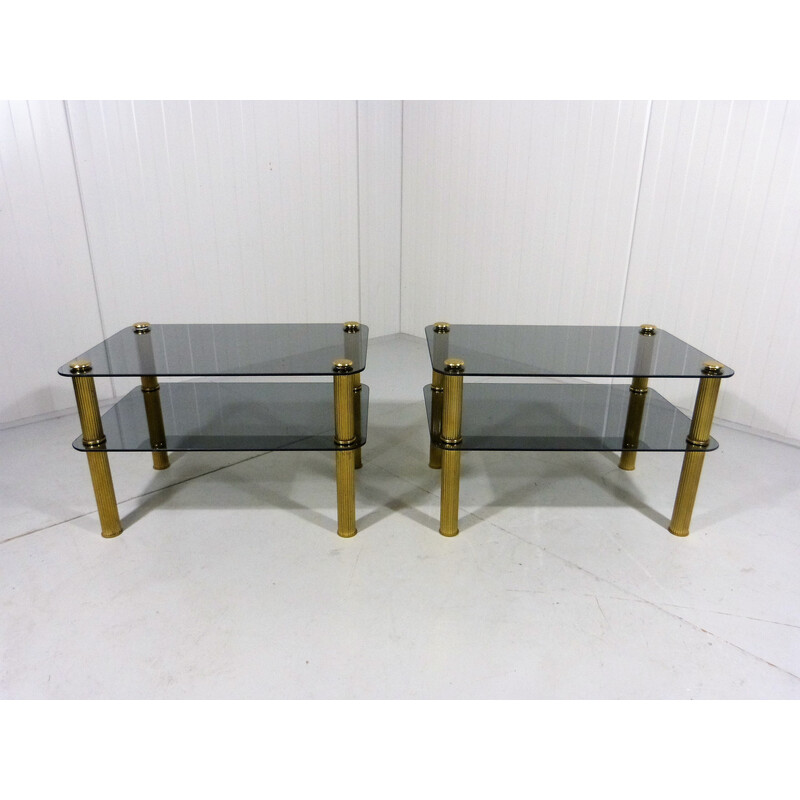 Pair of vintage brass and glass side tables, 1960-1970s