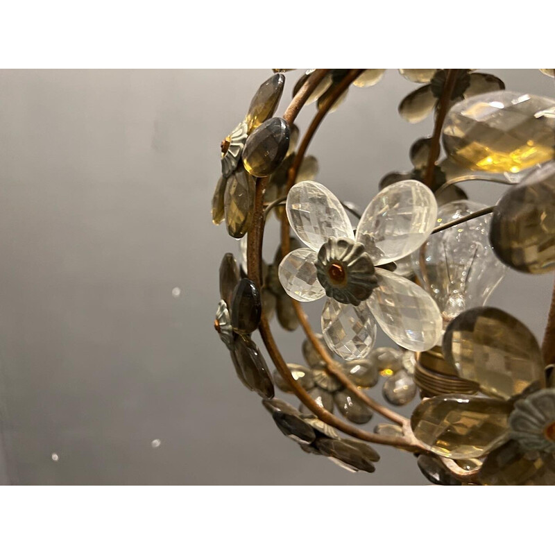 Lampada a sospensione a fiore in vetro e metallo di Murano vintage, anni '60