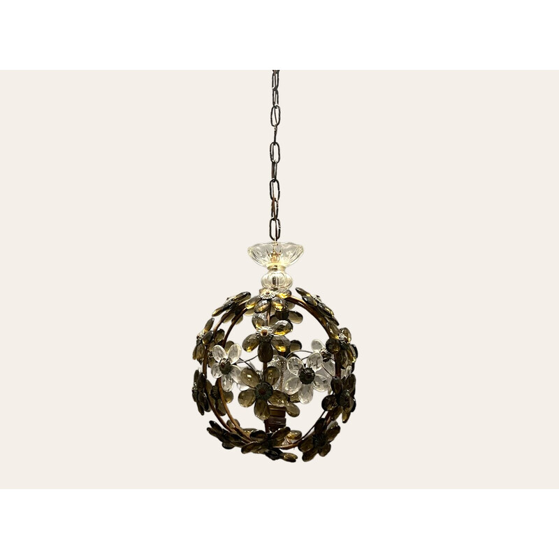 Vintage Murano glass and metal flower pendant lamp, 1960s