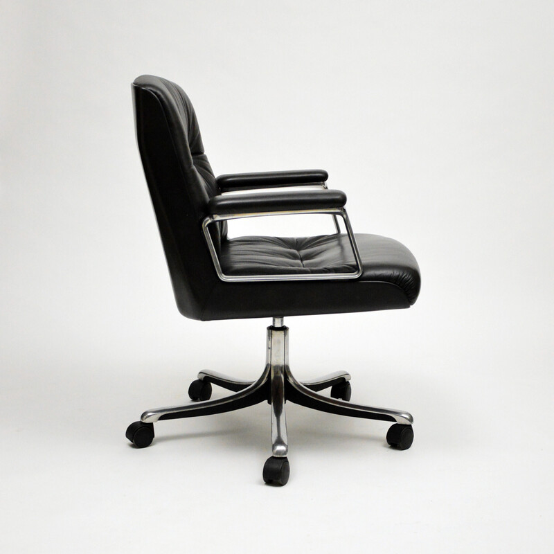 Fauteuil vintage P126 en cuir et aluminium par Osvaldo Borsani pour Tecno, 1966