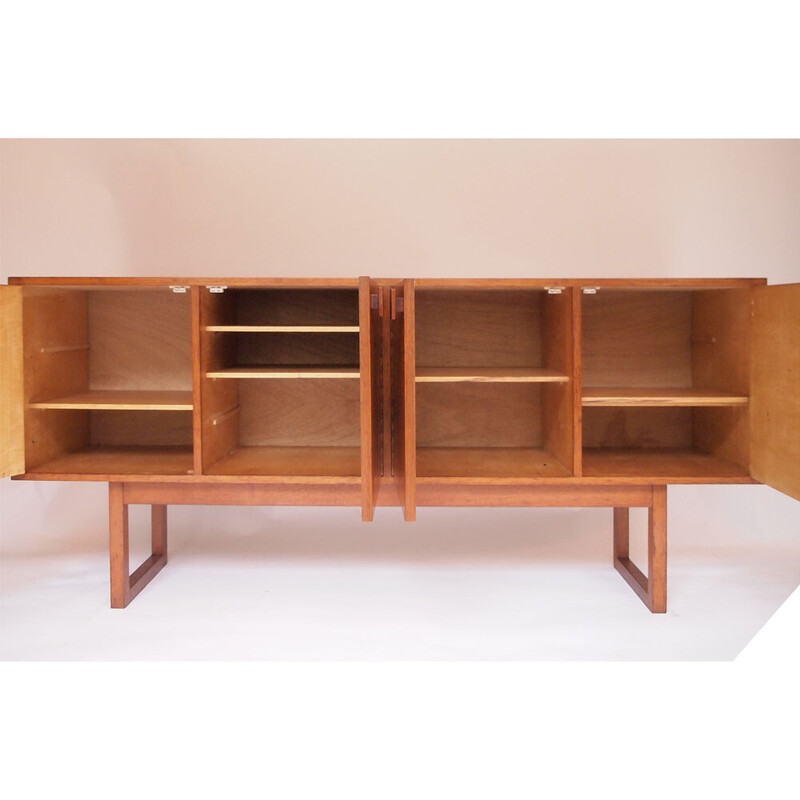 Vintage rectilinear Scandinavian sideboard in honey teak, 1950-1960