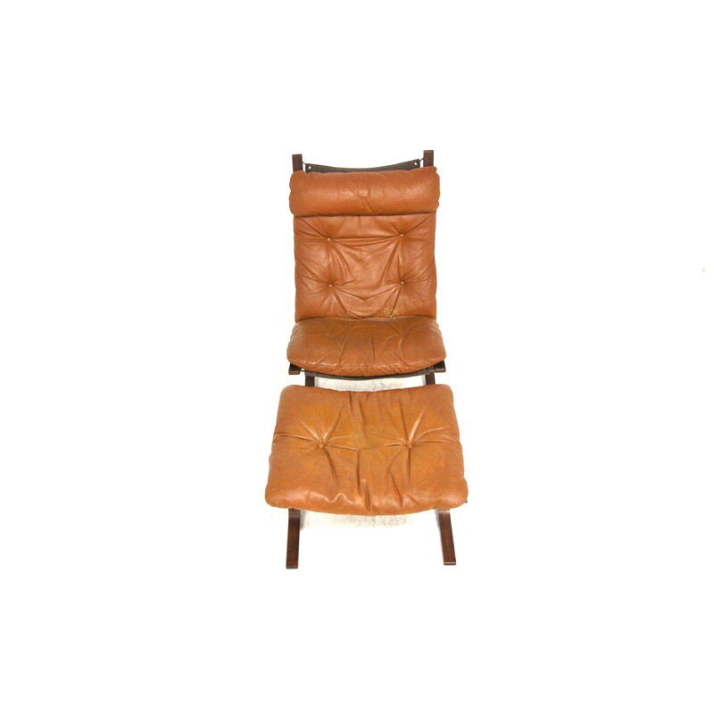 Fauteuil vintage Siesta en cuir avec ottoman par Ingmar Relling, Norvège 1960