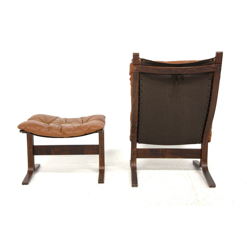 Fauteuil vintage Siesta en cuir avec ottoman par Ingmar Relling, Norvège 1960