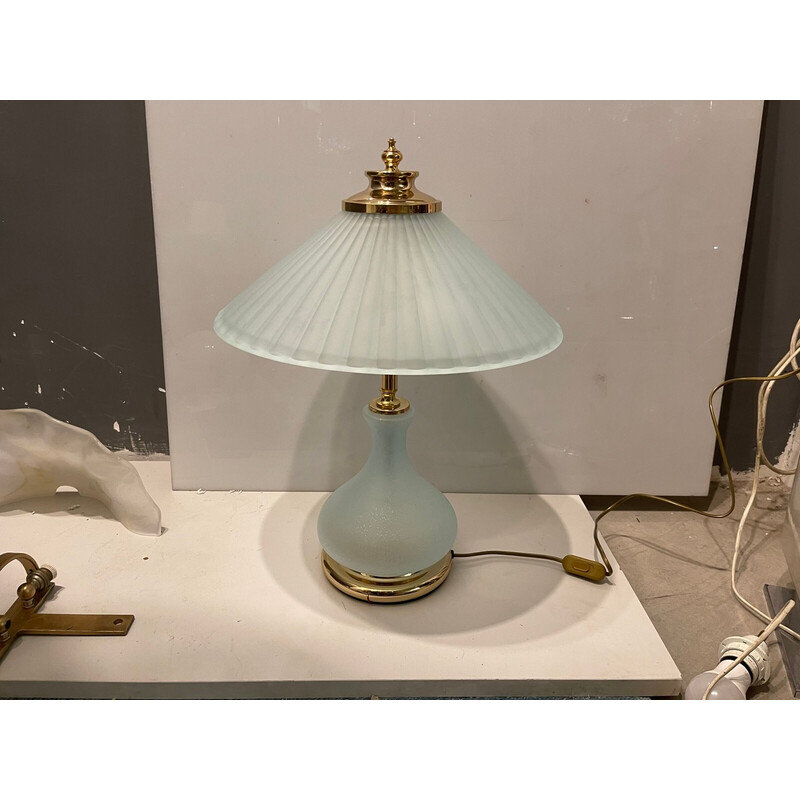 Coppia di lampade da tavolo vintage in vetro satinato, anni '80