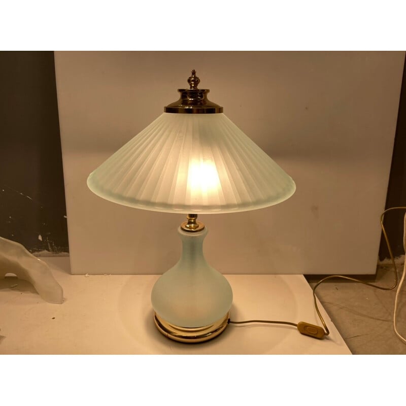 Pareja de lámparas de mesa vintage en vidrio satinado, años 80