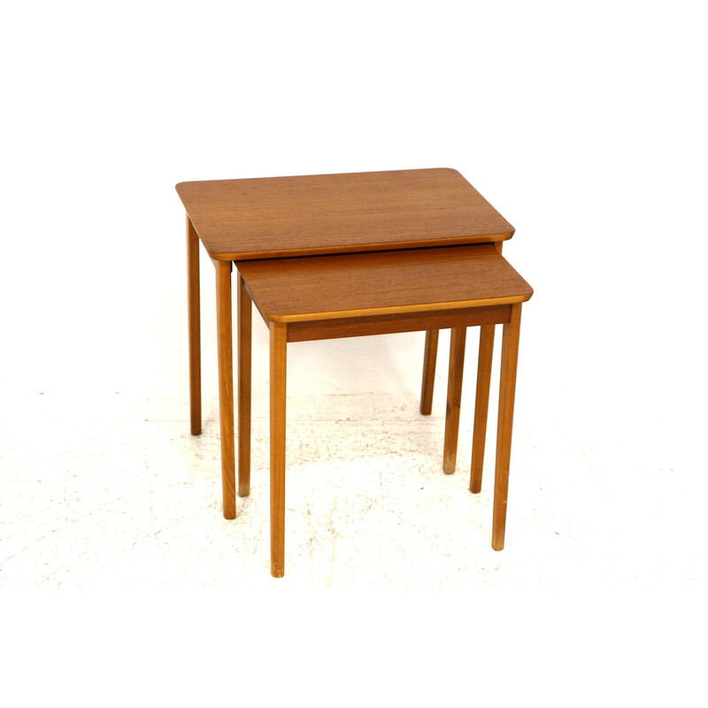 Vintage teak and beechwood nesting tables, Sweden 1950