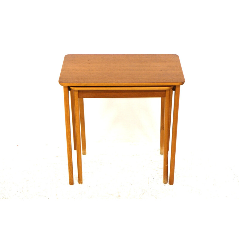 Vintage teak and beechwood nesting tables, Sweden 1950