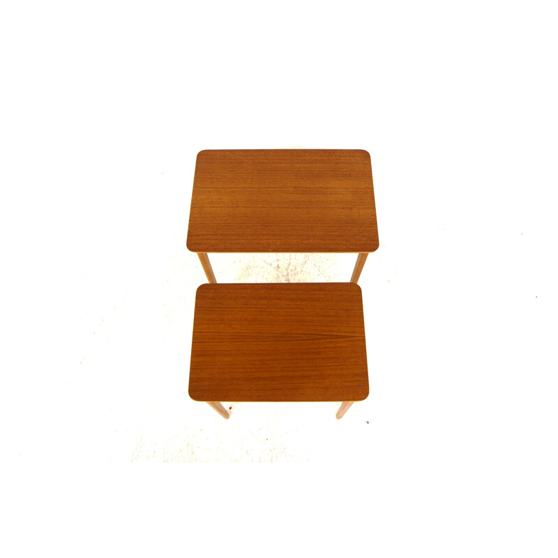 Vintage teak and beechwood nesting tables, Sweden 1950