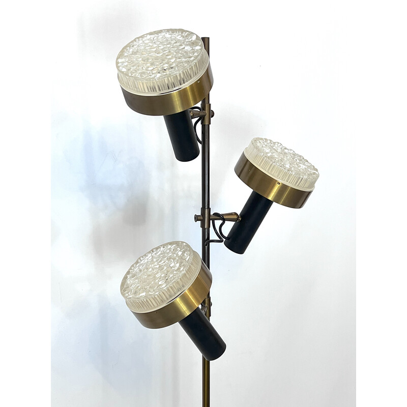 Vintage brass and glass three arms floor lamp by Stilux, Italy 1960s