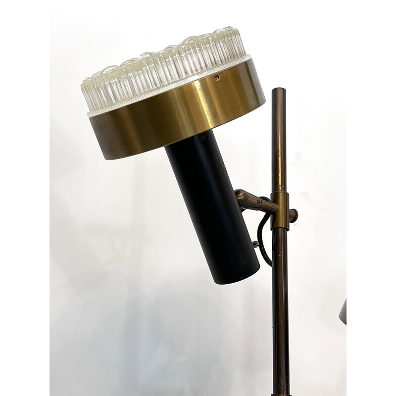 Vintage brass and glass three arms floor lamp by Stilux, Italy 1960s