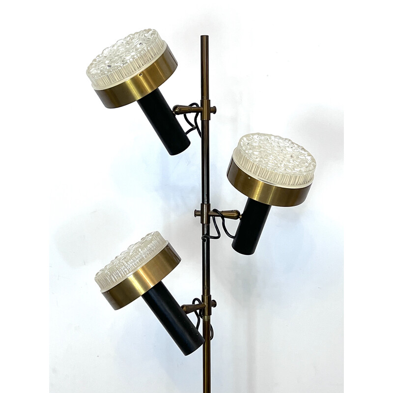 Vintage brass and glass three arms floor lamp by Stilux, Italy 1960s