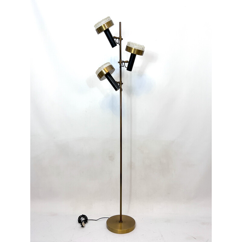 Vintage brass and glass three arms floor lamp by Stilux, Italy 1960s