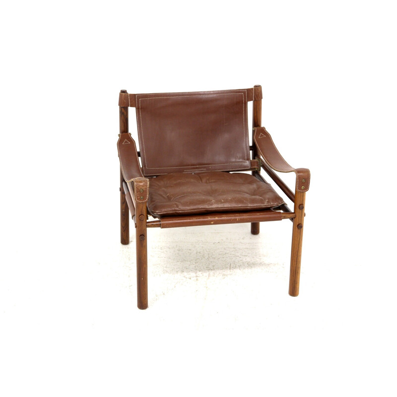 Vintage "Sirocco" fauteuil in rozenhout en leer van Arne Norell, Zweden 1960