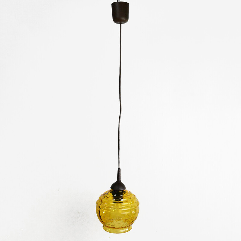 Vintage sodium glass pendant lamp, Poland 1970s