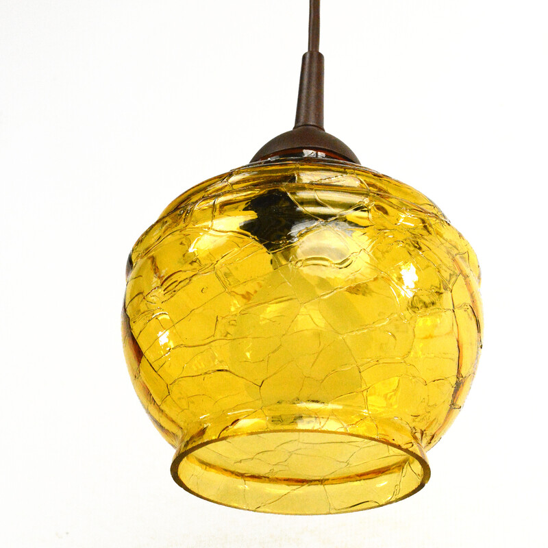 Vintage sodium glass pendant lamp, Poland 1970s