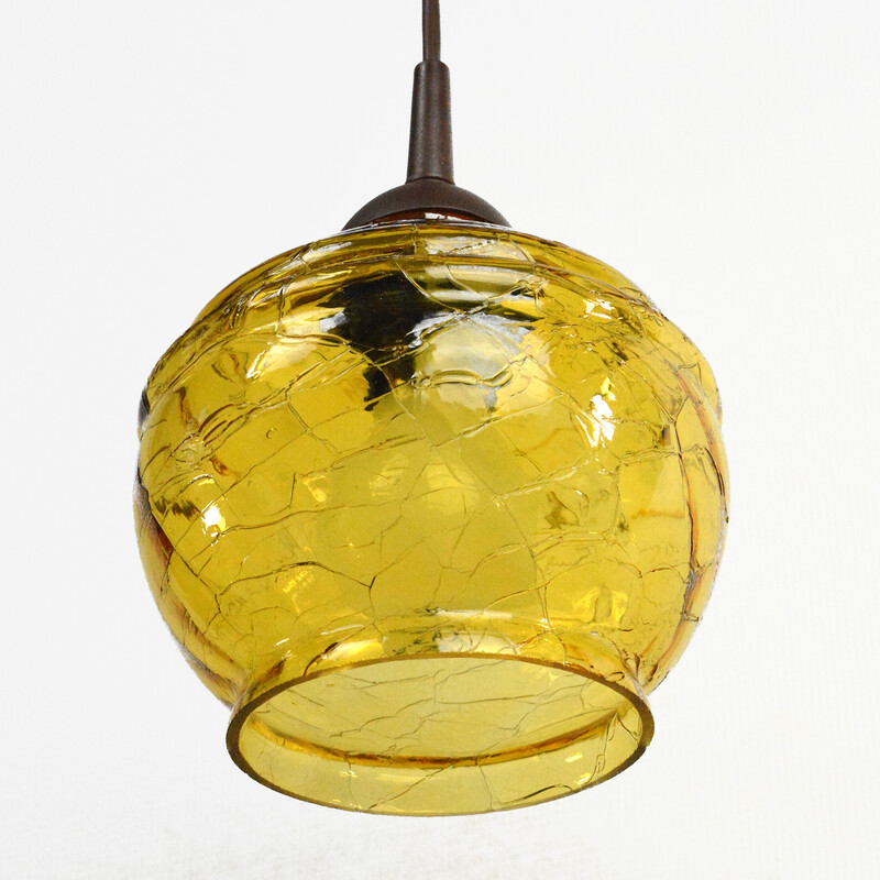 Vintage sodium glass pendant lamp, Poland 1970s