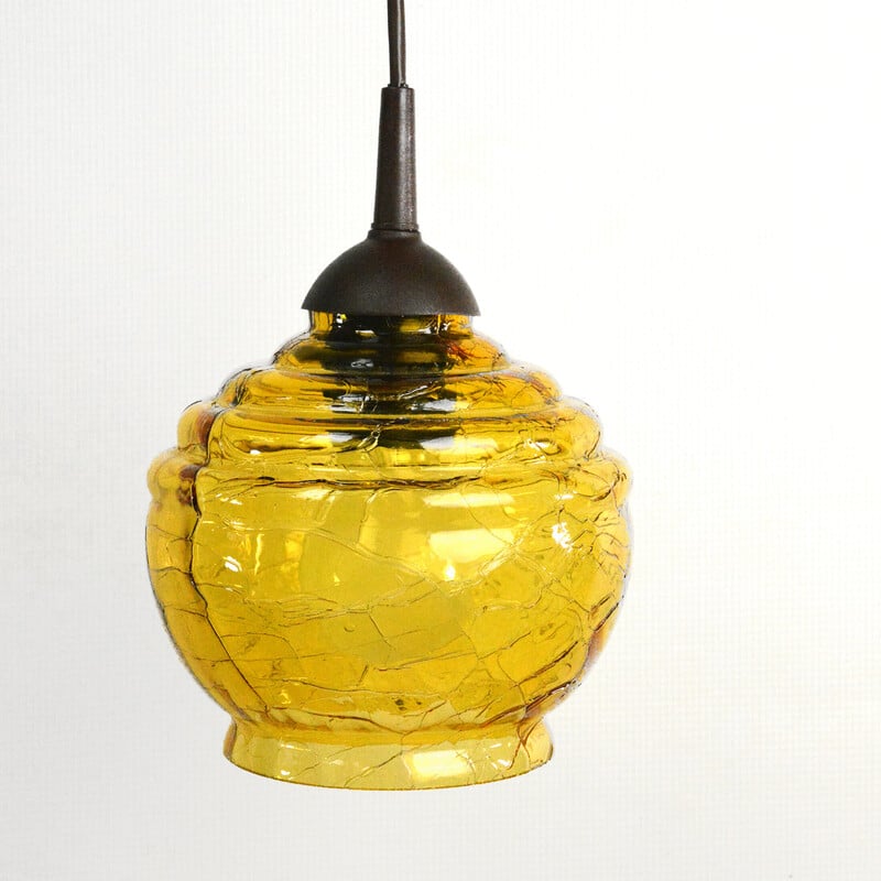 Vintage sodium glass pendant lamp, Poland 1970s