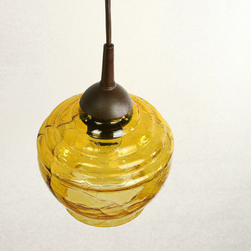 Vintage sodium glass pendant lamp, Poland 1970s