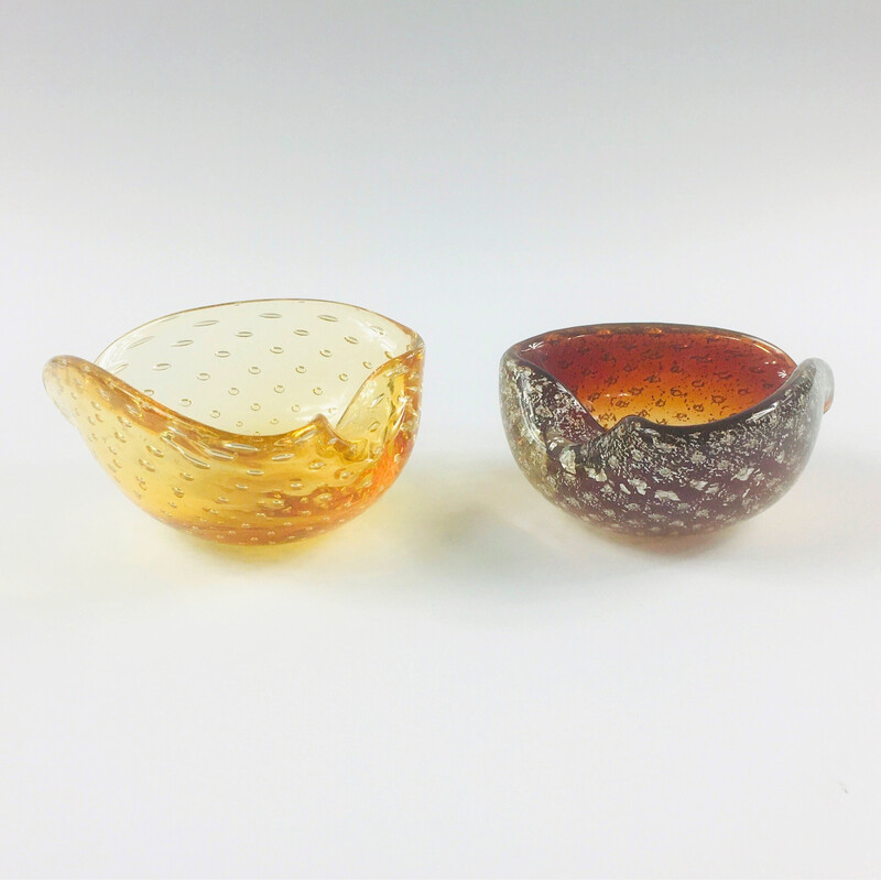 Pair of vintage Murano glass ashtrays for Barovier and Toso, Italy 1950s