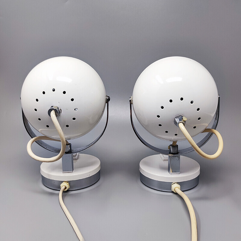 Paar vintage witte Eyeball tafellampen van Veneta Lumi, Italië 1970