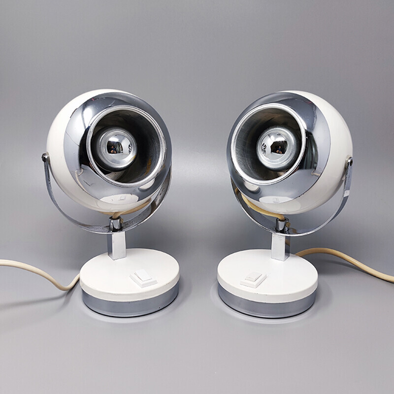 Paar weiße Eyeball-Tischlampen von Veneta Lumi, Italien 1970er Jahre