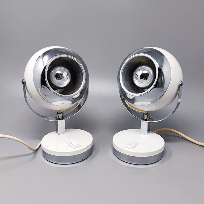 Pair of vintage white Eyeball table lamps by Veneta Lumi, Italy 1970s