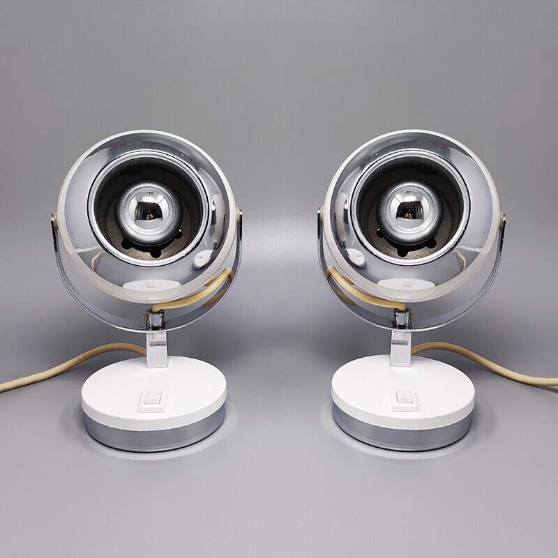 Pair of vintage white Eyeball table lamps by Veneta Lumi, Italy 1970s