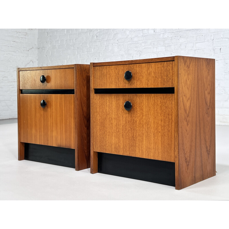 Pair of vintage teak and black lacquer night stands, 1960