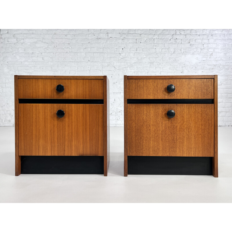 Pair of vintage teak and black lacquer night stands, 1960