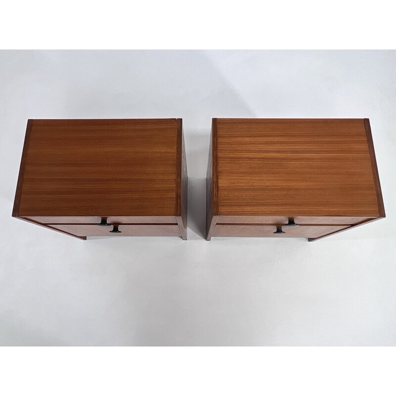 Coppia di comodini vintage in teak e lacca nera, 1960