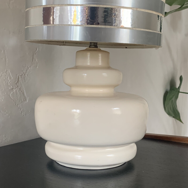 Lámpara de mesa vintage de cerámica y lana
