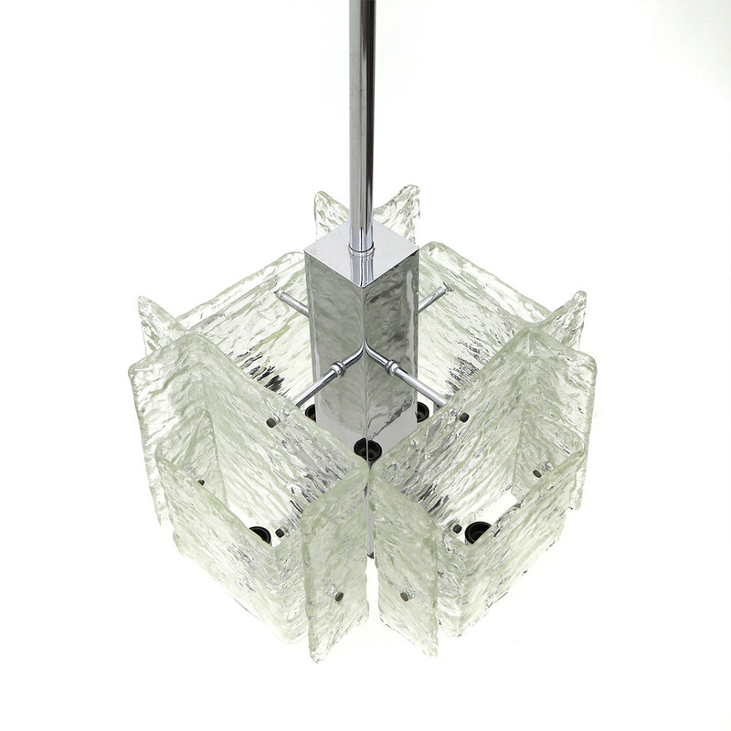 Vintage chrome chandelier with glass diffusers by Mazzega, 1970s