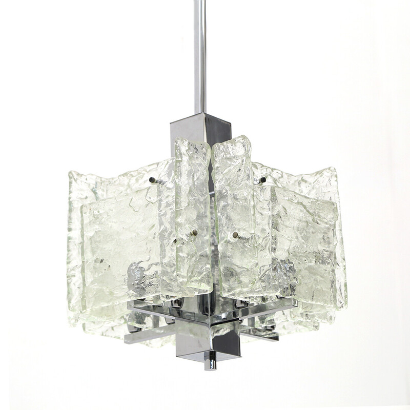 Vintage chrome chandelier with glass diffusers by Mazzega, 1970s