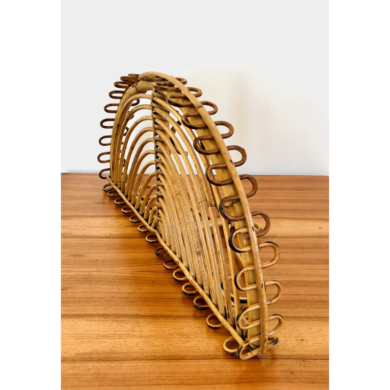 Vintage half moon wall shelf in rattan, Italy 1960