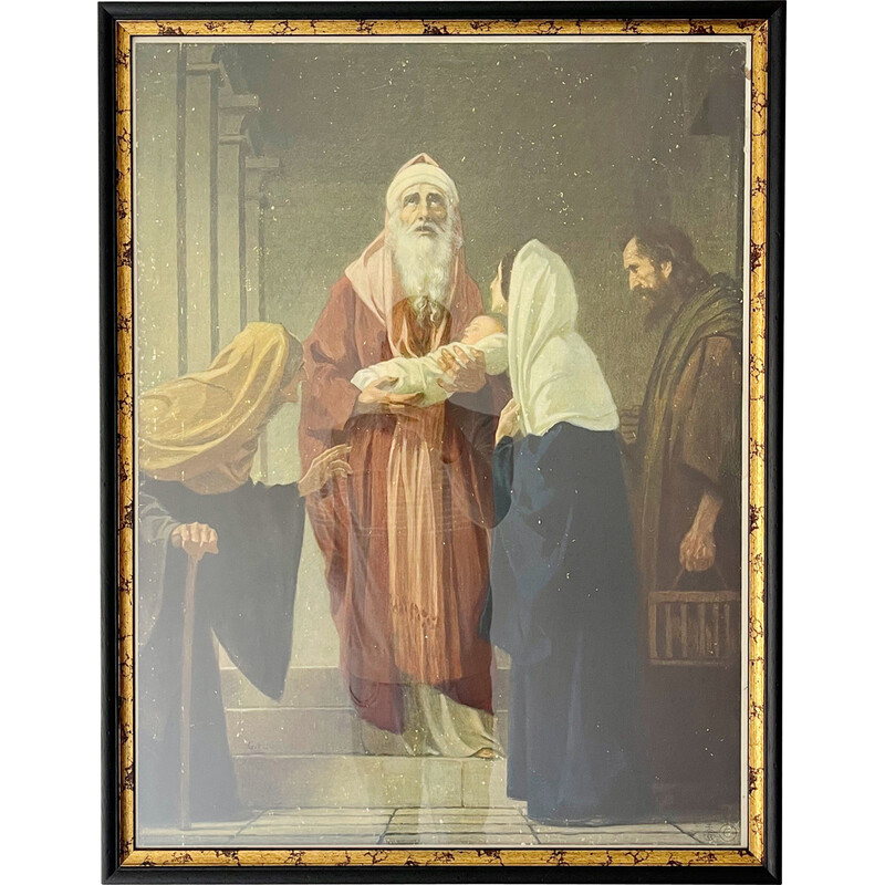 Vintage christian German print "Simeon the Presentation of Jesus", 1930s